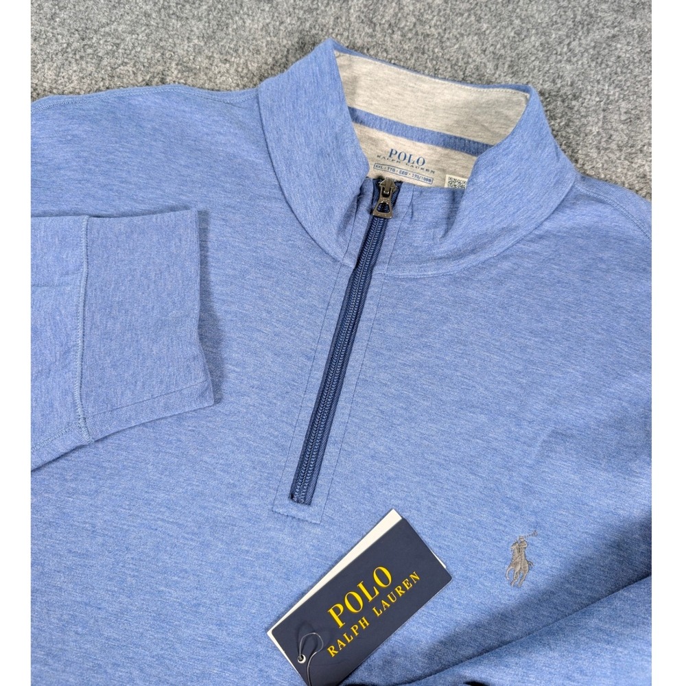 Polo Ralph Lauren Quarter Zip Pullover Men XXL Blue Heathered Cotton Blend NWT